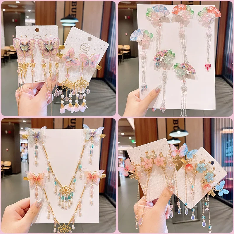 Chinese Style Accessories  Headdress Suit children Hairpin Transparent Flower Hair Clip Step Hair Ornaments Ancient Style Girls