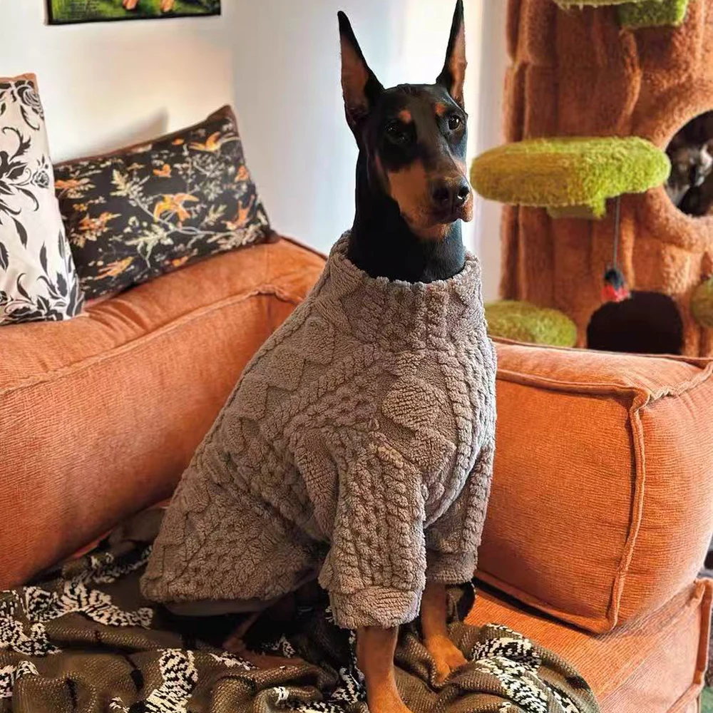 Suéter gris de invierno para perros grandes, ropa gruesa y cálida de punto para perros, abrigos Doberman Golden Retriever, ropa para perro
