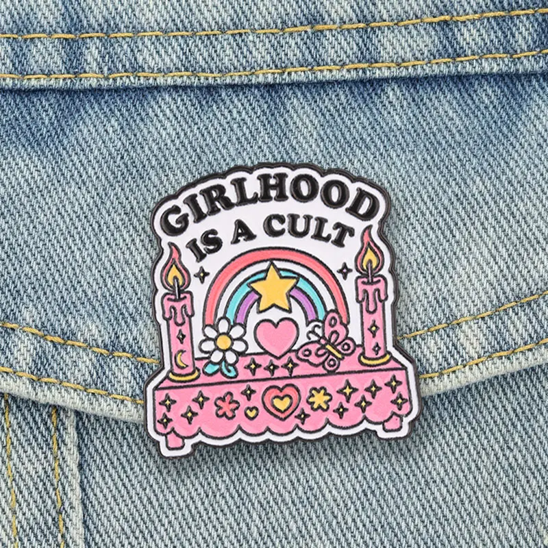 Girlhood Is A Cult Emaille-Anstecknadeln, feministische Regenbogen-Stern-Broschen, Reversabzeichen, Hexen-Feminismus-Schmuck, Accessoires, Geschenke für Freunde