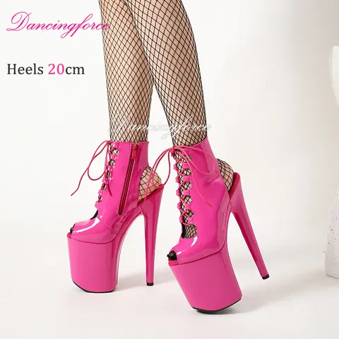 20cm 8inch High Heeled Shoes Fuchsia Pat Platform Ankle Boots Pole Dancing Stripper Shoes