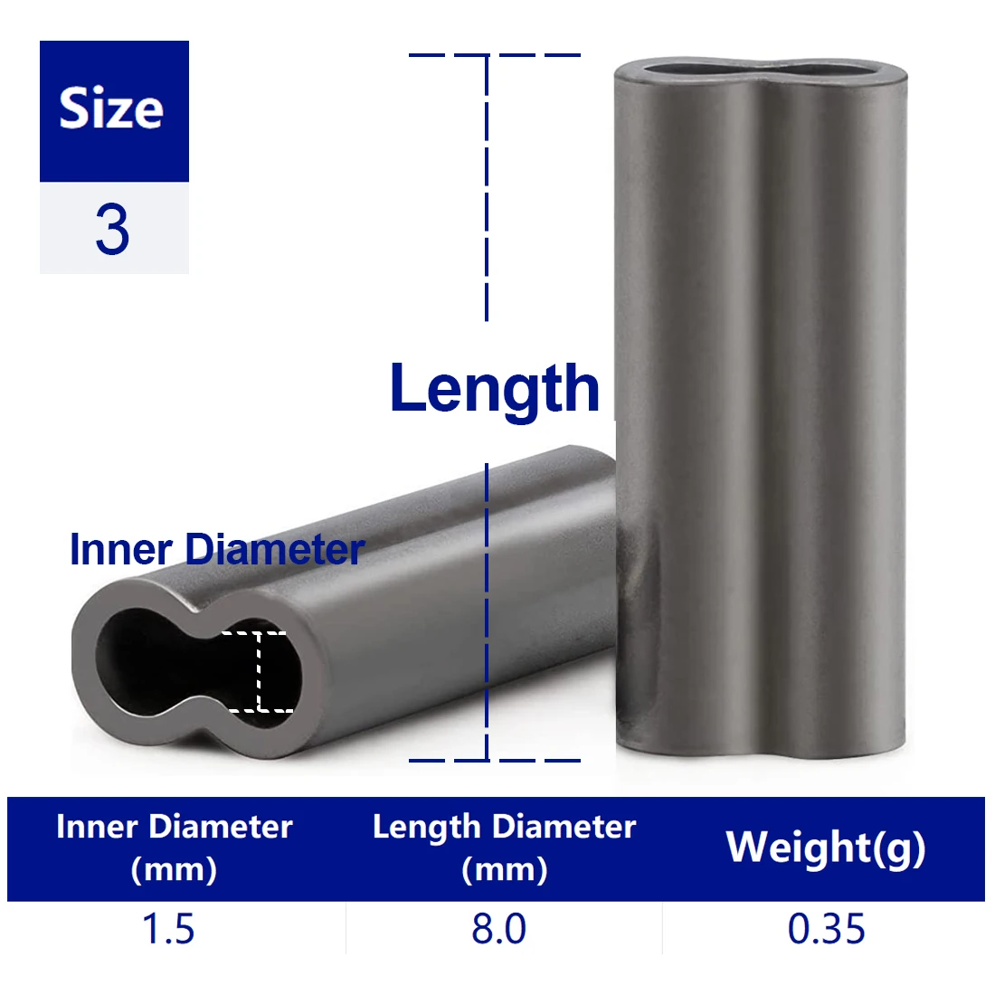 Produktbild von 200x Aluminium-Crimphülsen – 1/8 Zoll (3 Mm), 4,5x6 Mm, Für Drahtseile, Angelkabel, Wäscheleinen