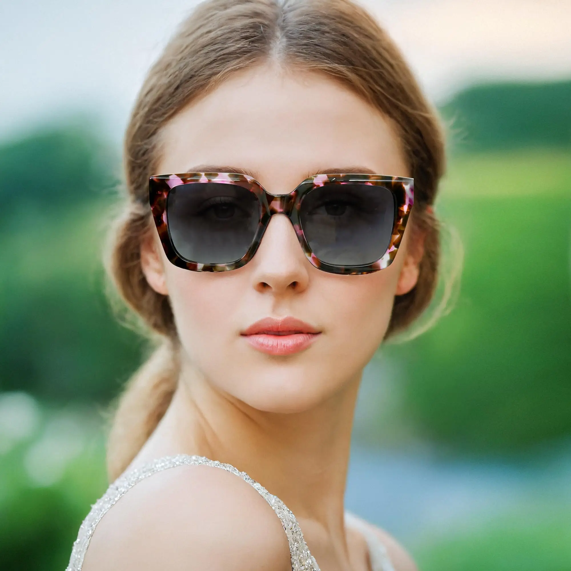 AIR EIGHT Lunettes de soleil de prescription pour femmes, monture carrée en acétate, taille L, verres polarisés UV400 progressifs, lunettes de bureau