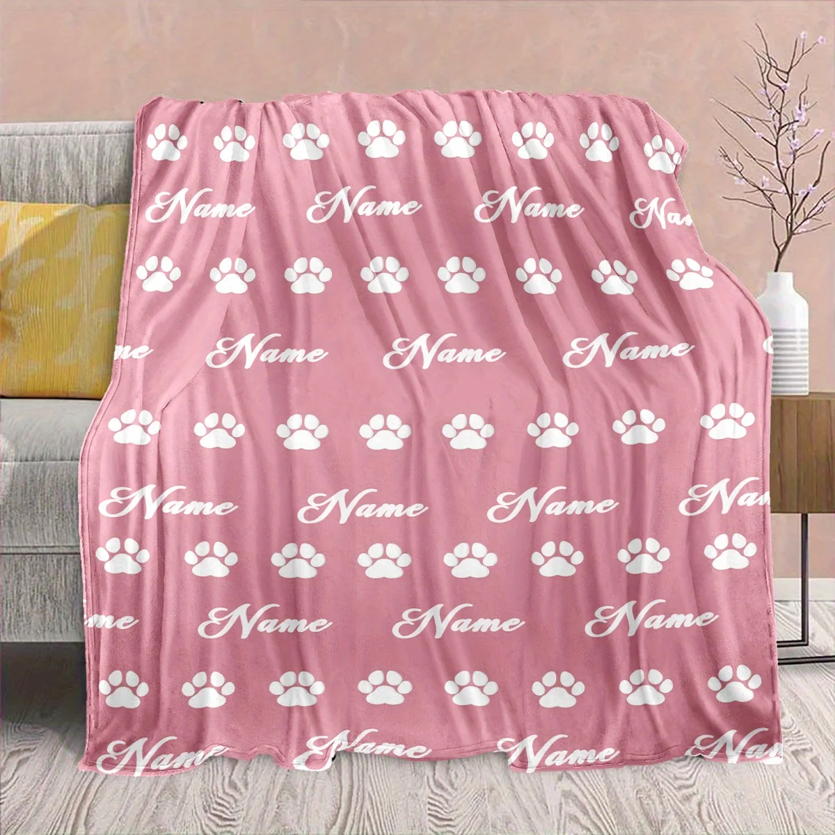 1 قطعة بطانية اسم مخصص مع نمط طباعة مخلب القط لطيف جميع المواسم المنزل لينة مريحة الفانيلا بطانية غرفة نوم مدرب ديكور #4