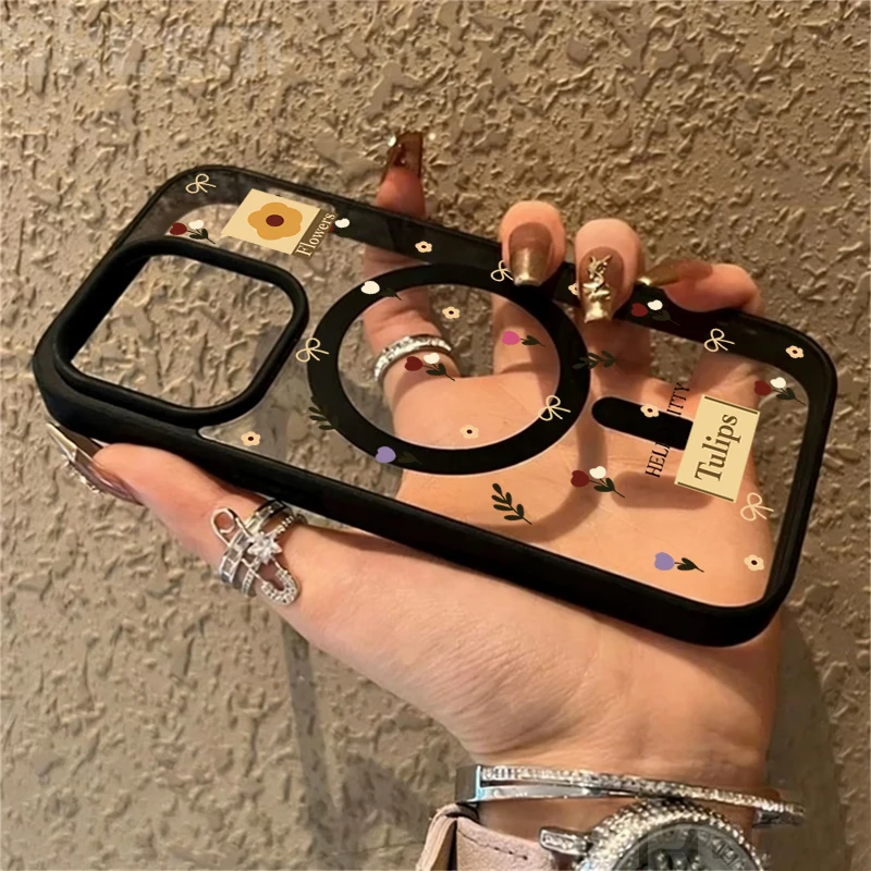 Einfache Tulpenblumen-Schutzhülle für iPhone 17 14 12 Pro Max 13 16 15 Plus 11 Hüllen für MagSafe kabelloses Laden stoßfeste Hülle – Detail 1