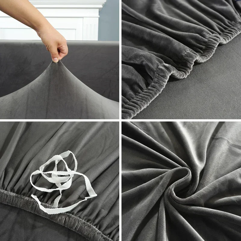 Velvet Sofa Cover Thick Elastic 1/2/3/4 Seater Sofa for Living Room Velvet Plush L Shaped Corner Sofa Cover Couch Cover