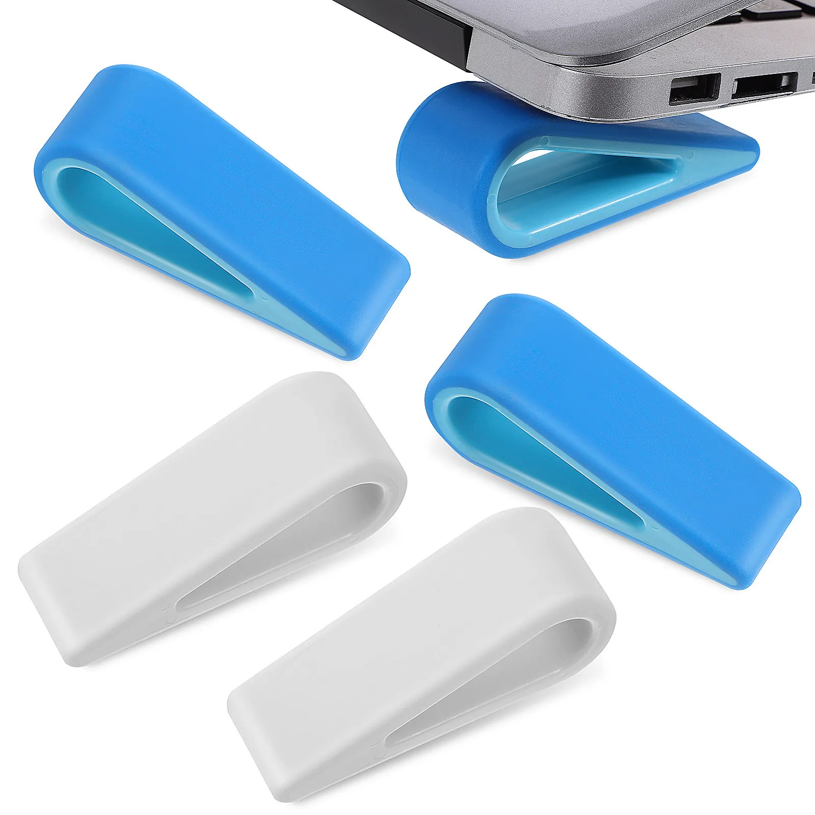 4Pcs Laptop Cooling Holder Stand Premium Plastic Riser for Heat Dissipation Height Adjustment Cable Management Ergonomic Desk