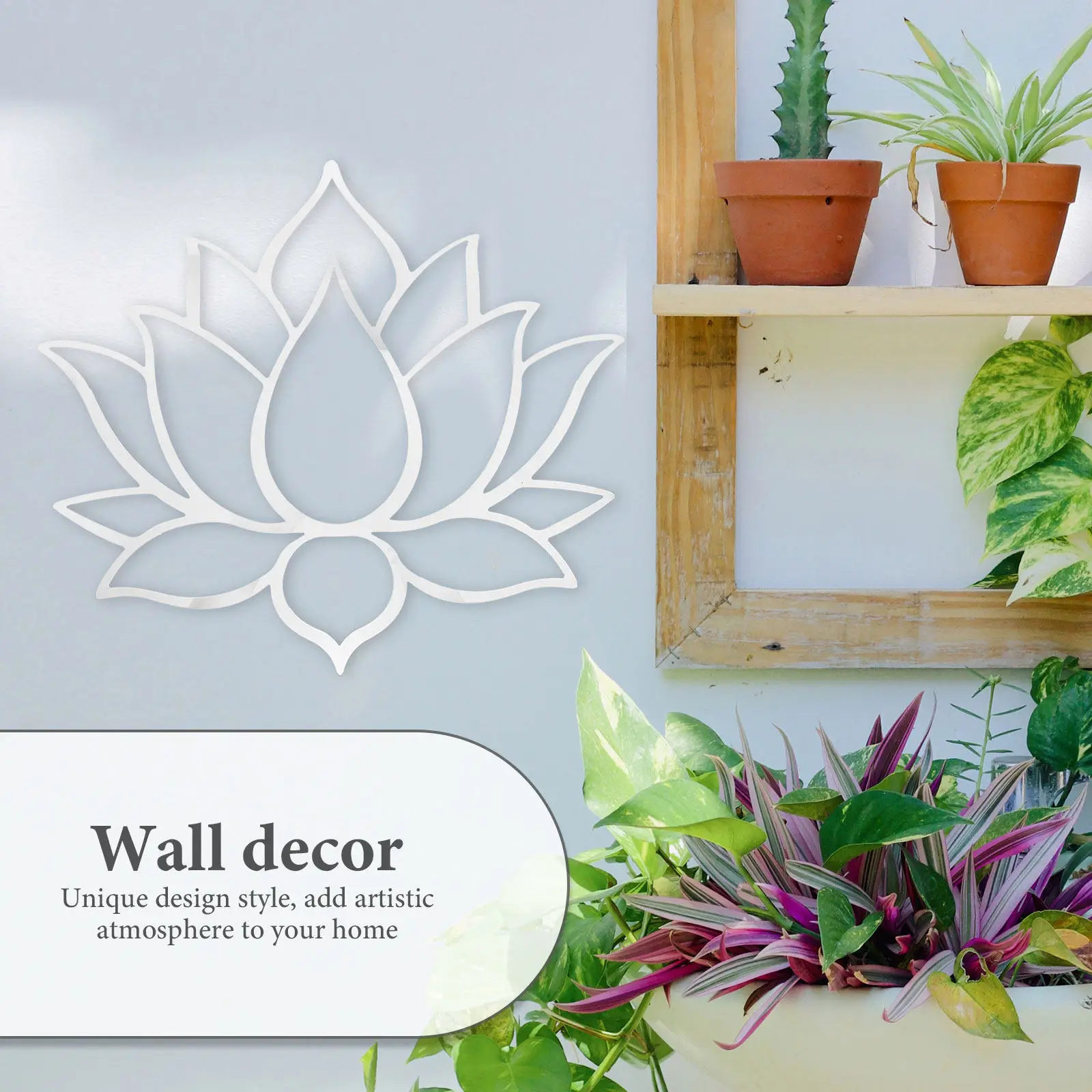 Acrylic Lotus Flower Wall Art Mirror Surface Decor Stylish Hollow Design Wall Sticker for Home Office Decor Bright Light