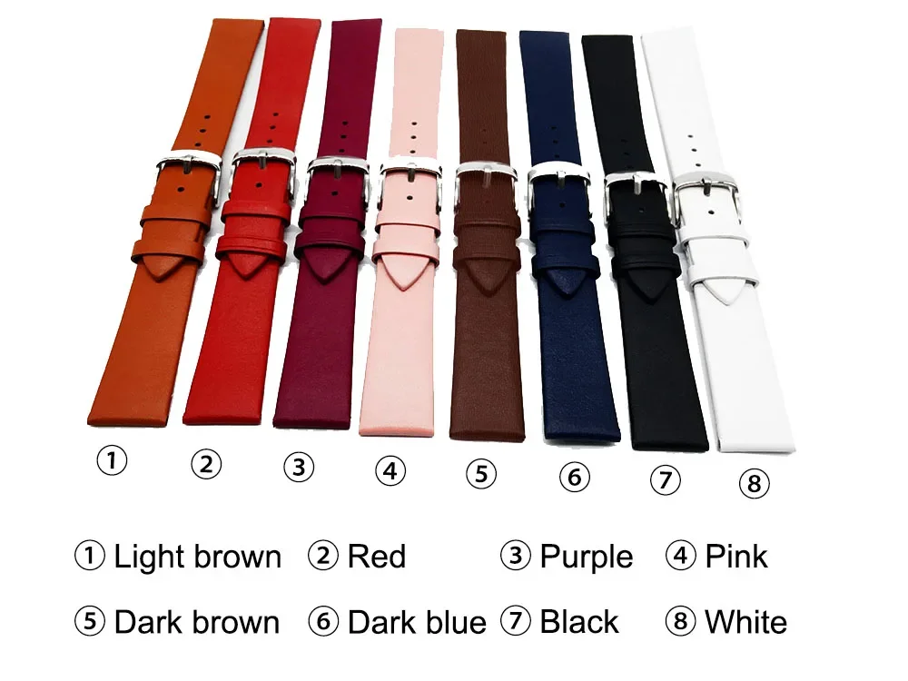 Calf Leather Watch Strap 12mm 14mm 16mm 18mm 20mm 22mm Genuine Leather Watch Band with Silver Pin Buckle