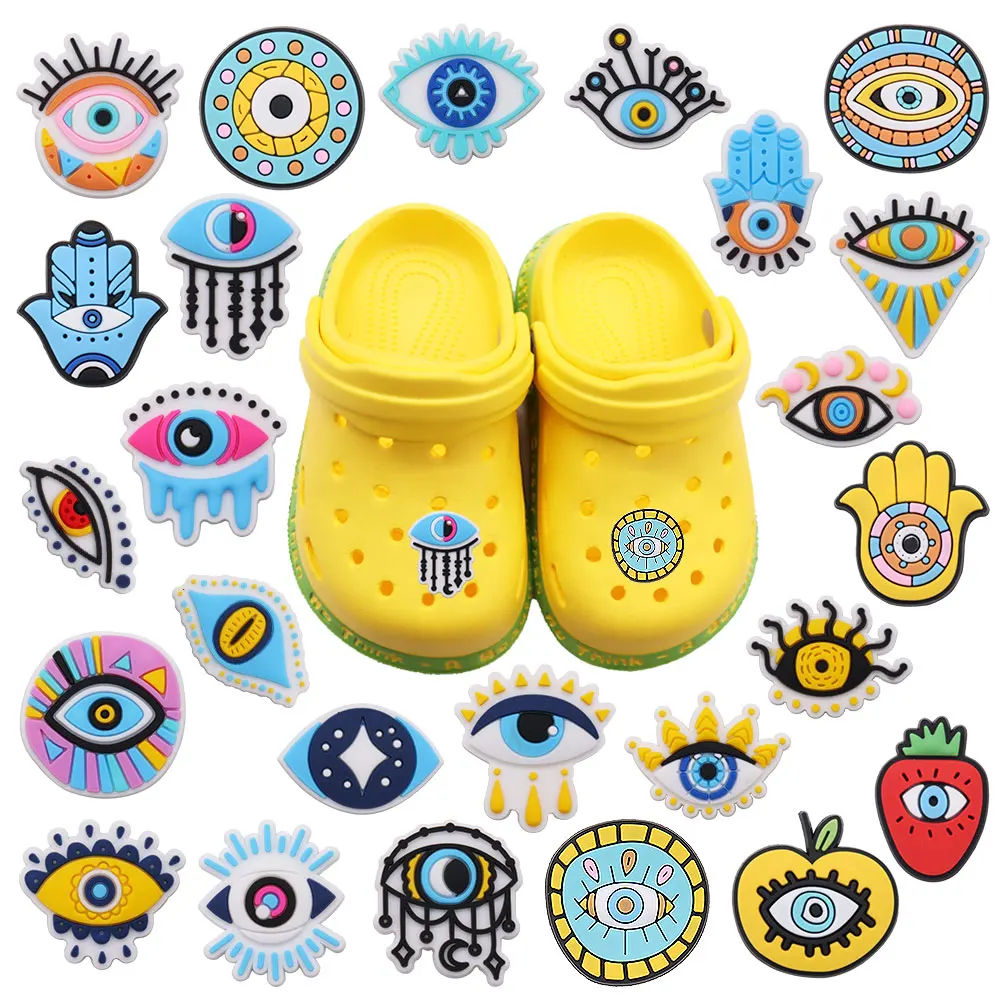 

Hot Sale 1pcs Shoe Charms Colorful Monster Eyeballs Apple PVC Garden Shoe Buckles Decoration Fit Croc Jibz Kids X-max Gift