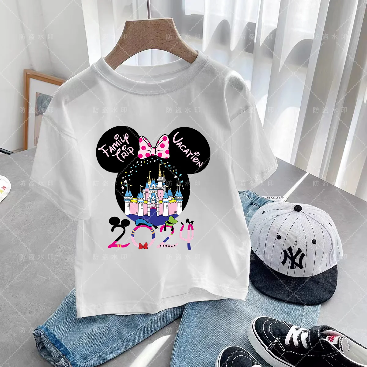 Summer Children Top Disney Couple T-shirt Short Sleeve Children Clothes 2024 Fashion Disneyland Trip Caricature Vacation Clothes