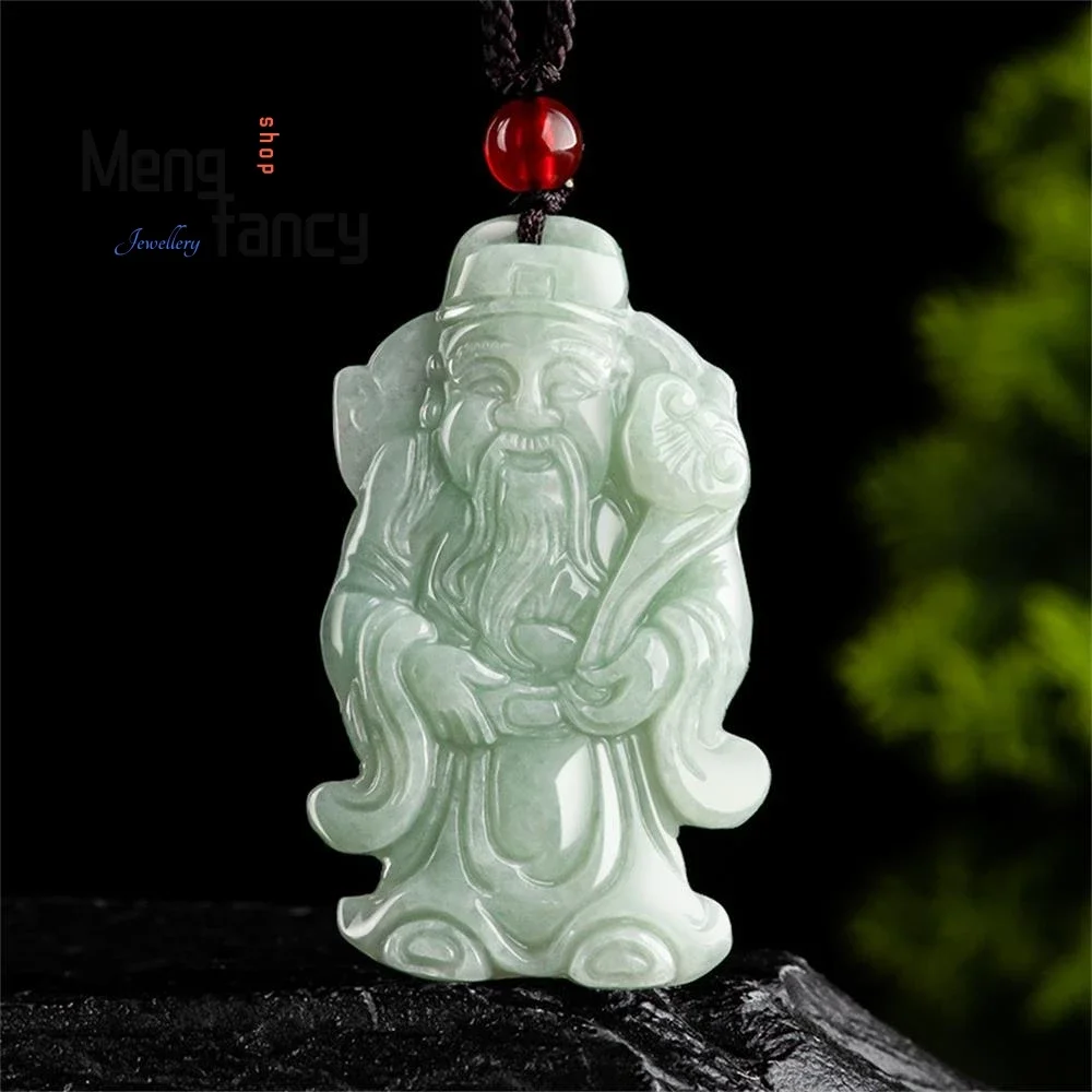 

Natural Myanmar A-goods Jadeite Light Green God of Fortune Pendant Ice Jade Exquisite Handicraft Fashion Jewelry Amulets Mascots