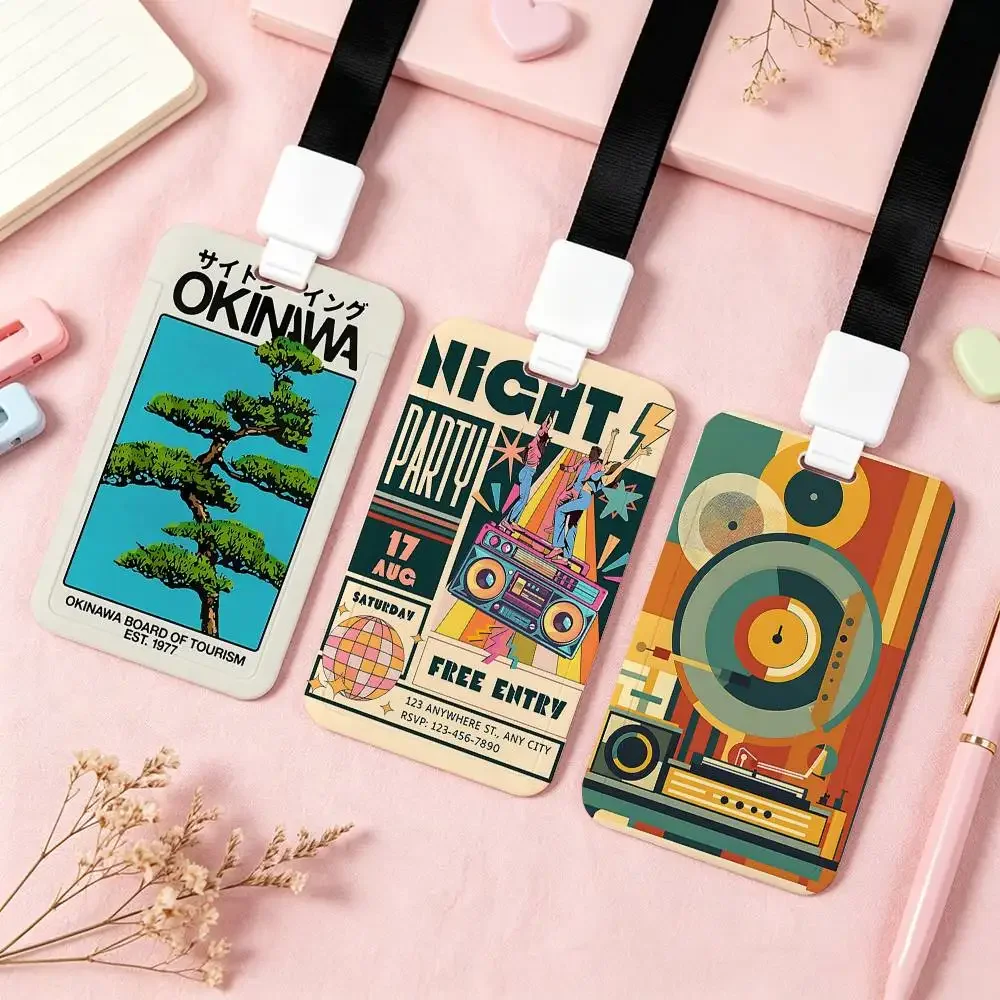 Retro A-abstract Nourishes The Soul NFC Contactless Sliding Card Sleeve For Student Cards, Bus Cards, ID Cards, And Work Permits
