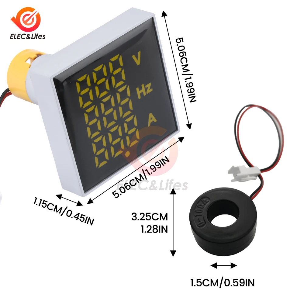 3 in 1 Large Panel Digital Voltmeter Ammeter 60-500V 0-100A 20-75Hz Hz AC Current Frequency Meter Indicator Digital Voltage Amp