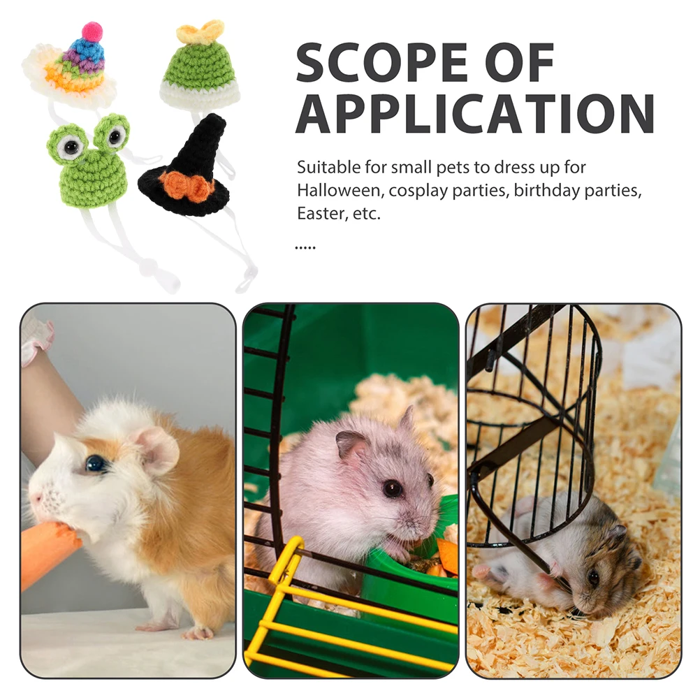 

4pcs Small Pet Hats Cute Hamster Knitted Decorative Tiny Pet Accessories Christmas Party Costume For Birds Reptiles Lizards