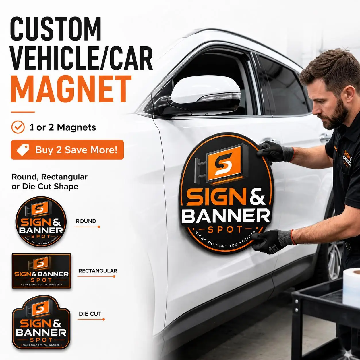 Business Logo Vehicle Magnet, Business Logo, Removable Magnetic Car Door Sign, Truck Van Magnet, Round Rectangle Die Cut