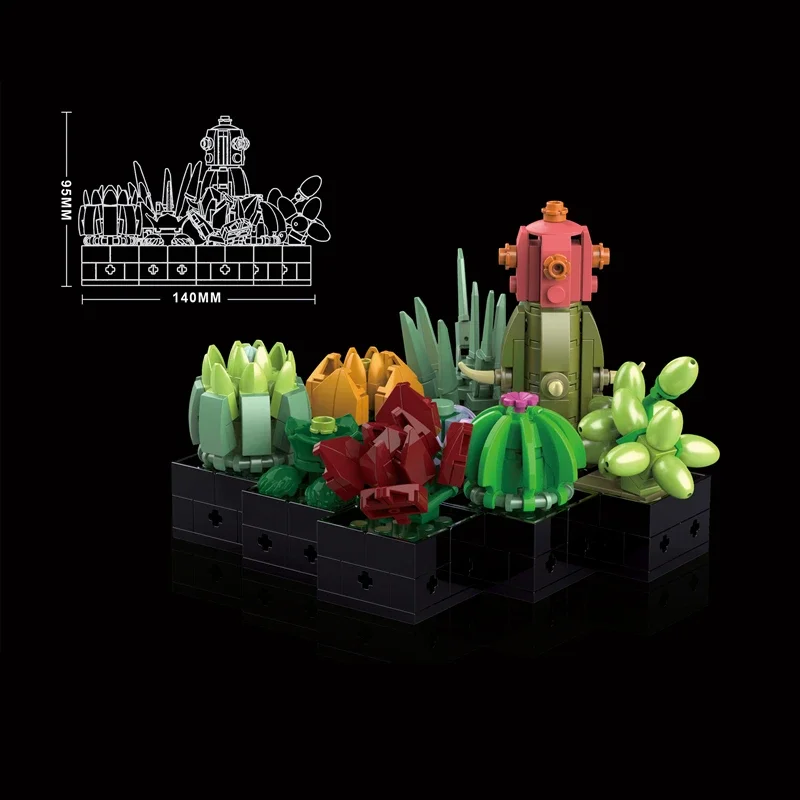 Kreative Pflanzen Desktop MOC 19012 393 Stücke Blume Topf Ornamente Sukkulenten Modell Bausteine Ziegel Spielzeug Kind Weihnachten Geschenk