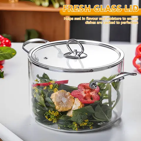 2.5/3.5L 유리 냄비 투명 요리 냄비 수프 냄비 내열성 끓인 냄비 듀얼 핸들 유리 조리기구 주방 요리 도구