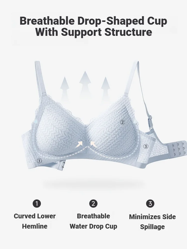 CHUANGERM Women Lace Seamless Wireless Bra Thin‑Section Spaghetti Strap Back Non‑Slip Gathered Lingerie For Small Chest view 3