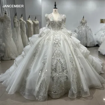 ג 'אנקמבר 2024 שמלות כלה פנים צוואר לדל שמלות כלה כדור כלה שרוול ארוך אלגנטי מסיבת אופנה סטידוס נוביאס boda xs077