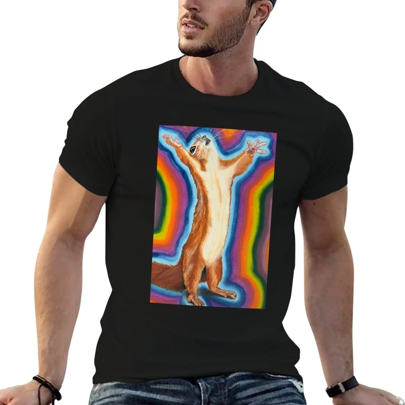 Praising Squirrel T-Shirt designer shirts anime clothes mens plain t shirts