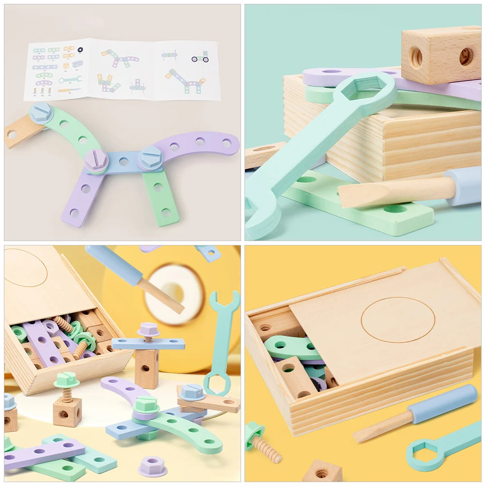 1Set Puzzel Gereedschapskist voor Kinderen Houten Educatief Gebouw Speeltoestel DIY Vroeg Leren Hand Oog Coördinatie Ontwikkeling