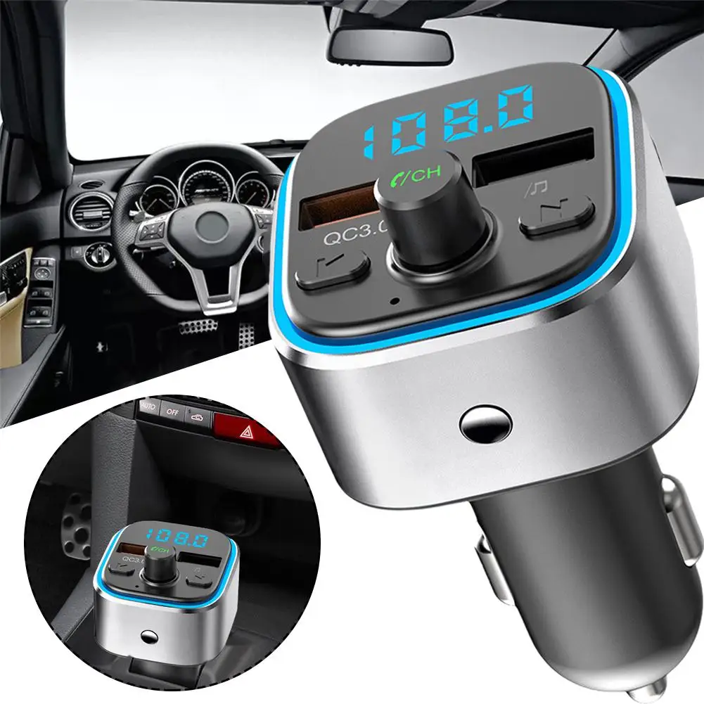 USB Car Charger 2-Port Digital Display LED Light Car Power Adapter QC Fast Charging Cigarette Lighter For IPhone 16/15 A0X9