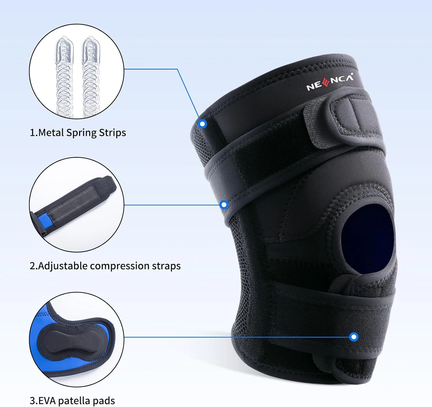 NEENCA Knee Brace Support  with Side Stabilizers for Knee Pain Arthritis Meniscus Tear, ACL, Injury Recovery, Running, Workout