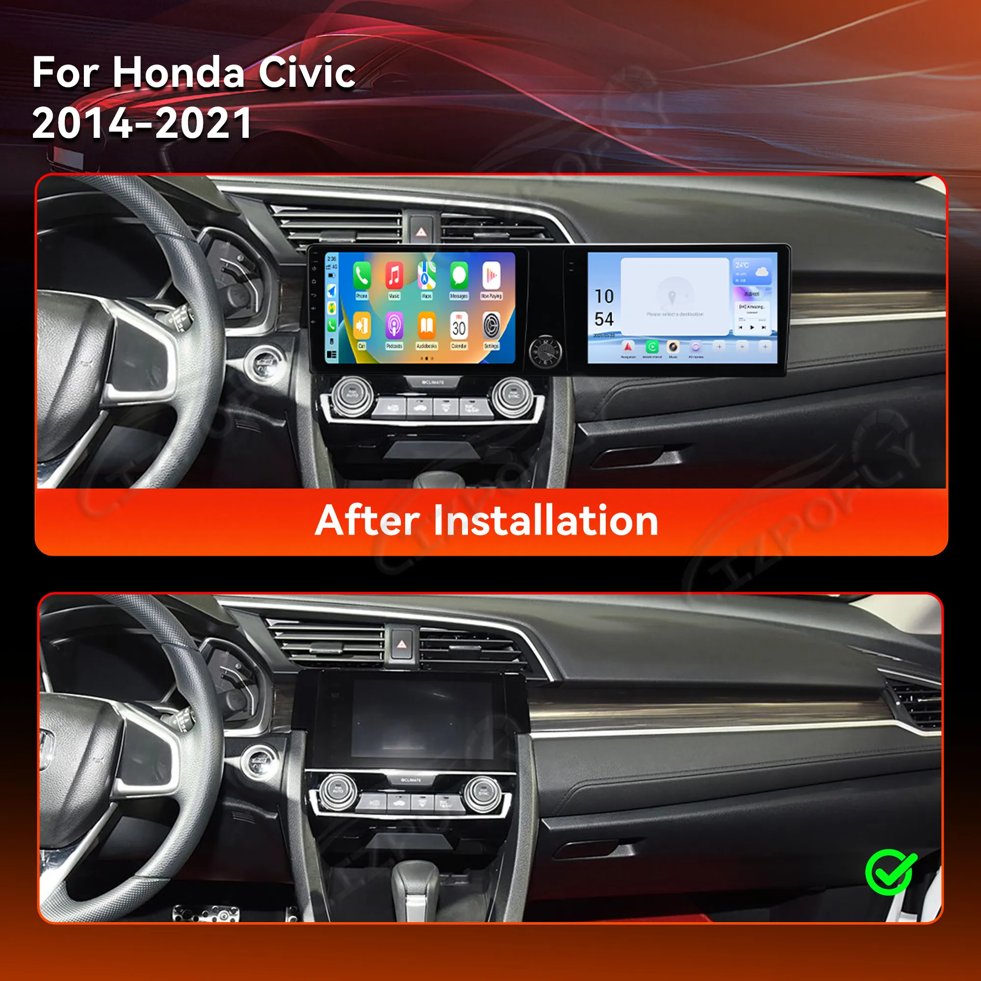

Dual 10.1 Inch Android 13 CarPlay Car Radio For Honda Civic 2014-2021 Touch Screen Multimedia Player GPS Navigation 4G WIFI DSP