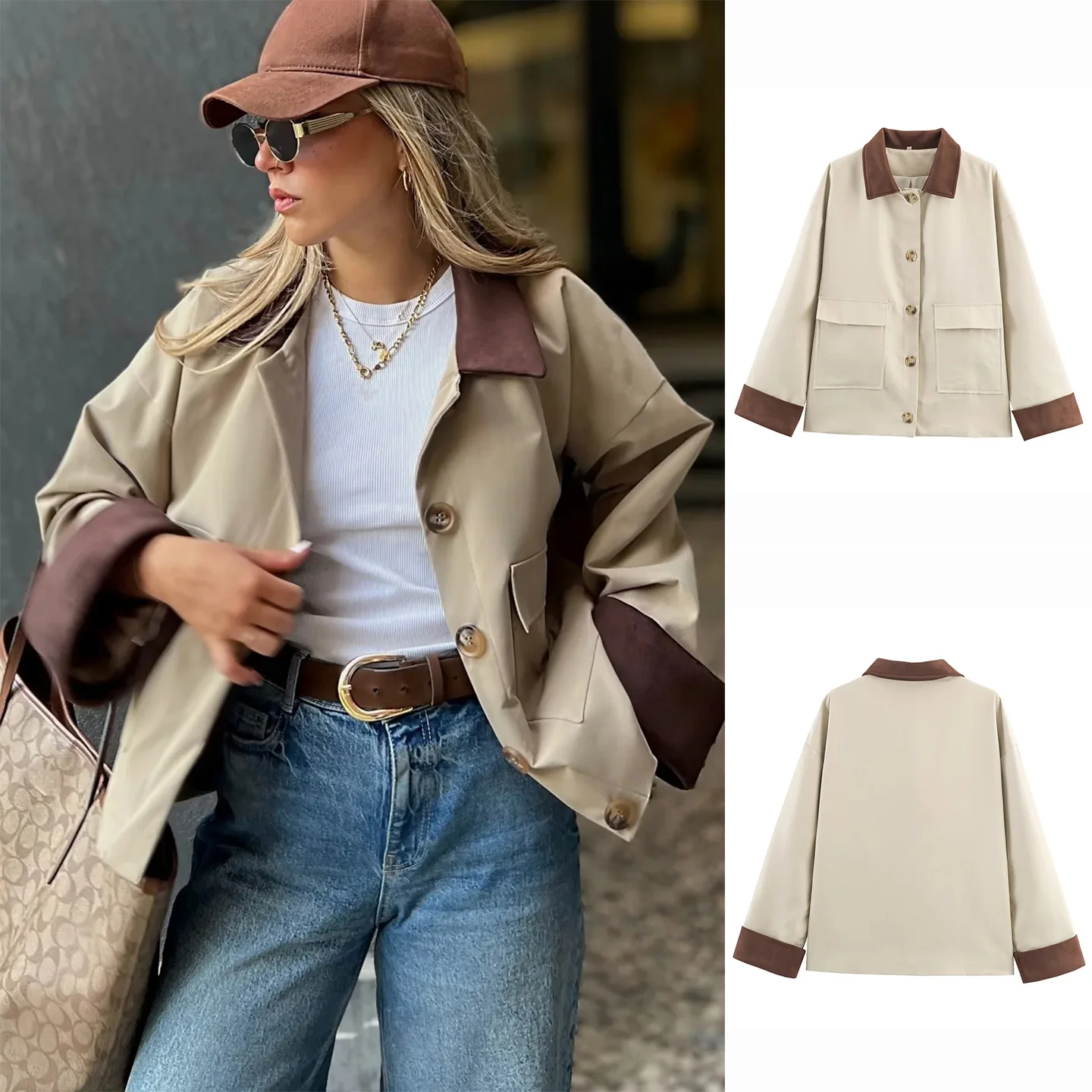 

Winter New Casual Sle Women's ort Jaet Coat Suede Long Sve Turn-down Collar Button Front Outerwear Ladies Faion