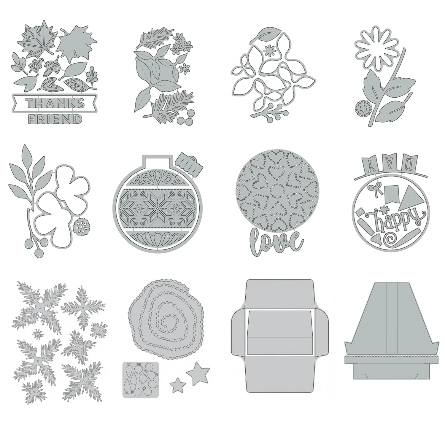 Chirstmas Tree Ornamental Autumn Maple Leaves Flower Love Cutting Dies for Scrapbooking Paper Making Frames Card Crafts