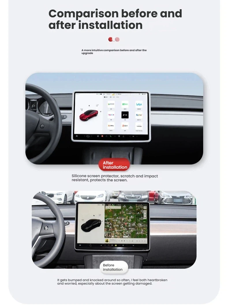 For Tesla Model YL/3 Highland/Y Juniper2024-2026 Silicone Screen Frame, Display Edge Body Cover, Central Control Bezel Protector