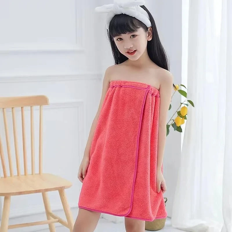 New Solid Color Child Bath Skirt Absorbent Quick-drying Household Coral Fleece Bath Towel Wrap Skin-friendly Tube Top Bathrobe