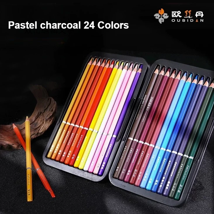 24 Colors Colored Charcoal Pencils Set, Soft Sketch Charcoal Sticks, Professional Drawing Art Supplies for Portrait Art Creation