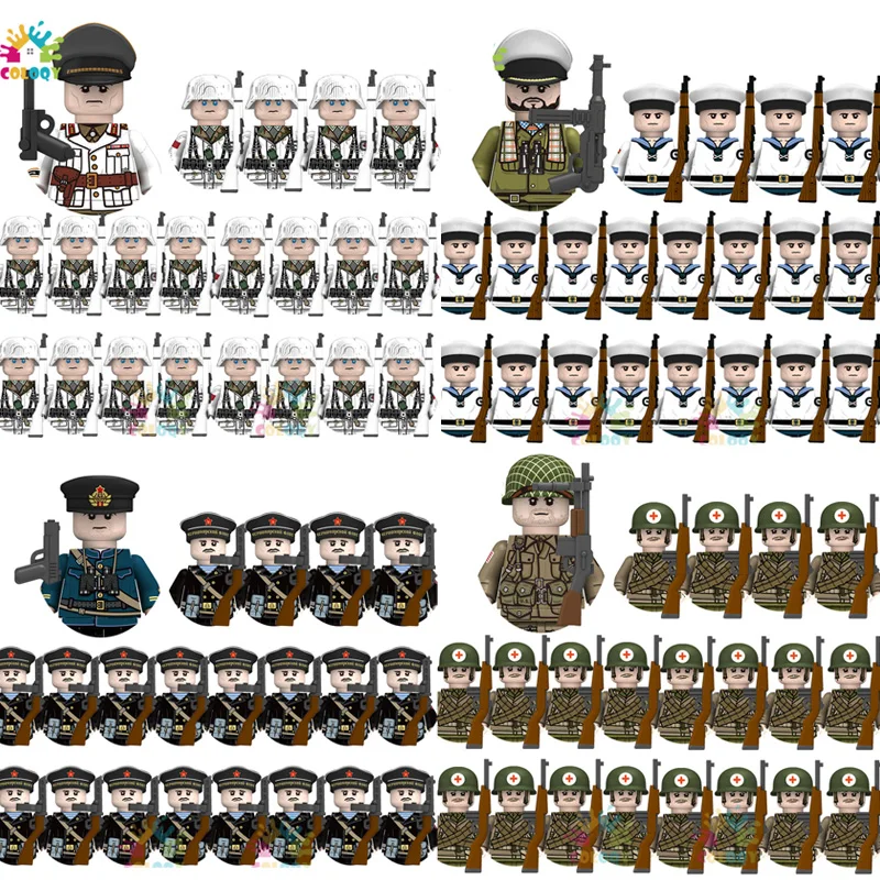 Kids Toys 21pcs/lot WW2 N001-N095 Officers Soldiers Building Blocks US Soviet UK Mini Action Figures For Kids Birthdays Gifts