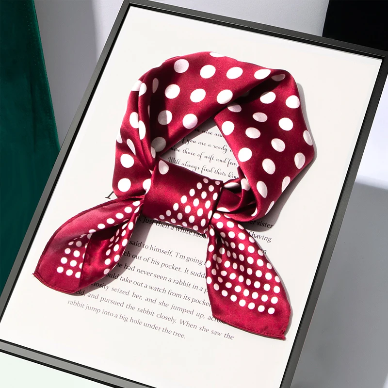 

Vintage Red with White Polka Dot 100% Silk Scarf 53x53cm, Luxury Satin Square Bandana for Women, Fashion Neck Hair Tie for Party