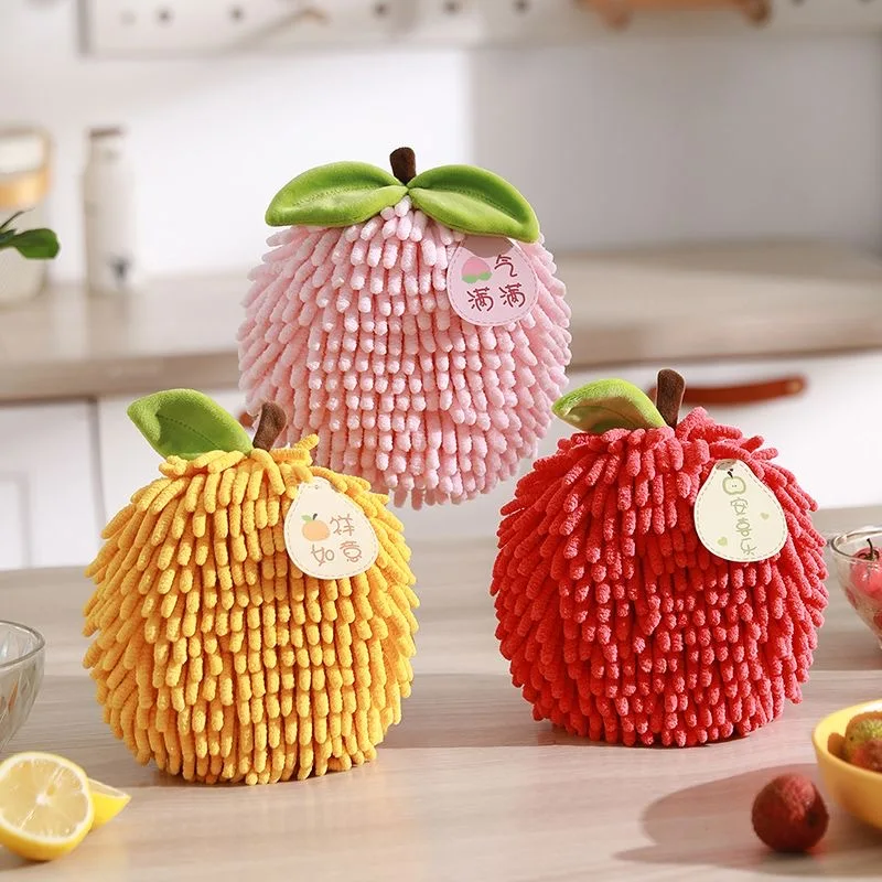 

Chenille Hand Towels Wipe Hand Towel Ball with Hanging Loops for Kitchen Bathroom Quick Dry Soft Absorbent Microfiber Handball