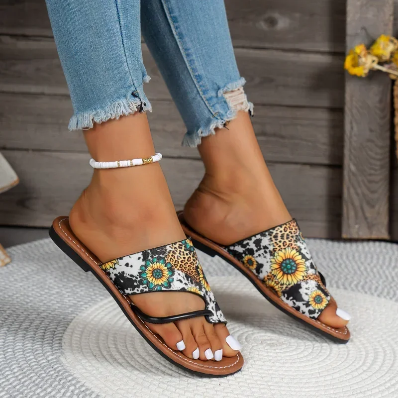 Frauen Retro Bohemian flache Schuhe Sommer Mode Clip Toe Gladiator Hausschuhe weibliche lässige Strand Flip Flops Zapatos de Mujer