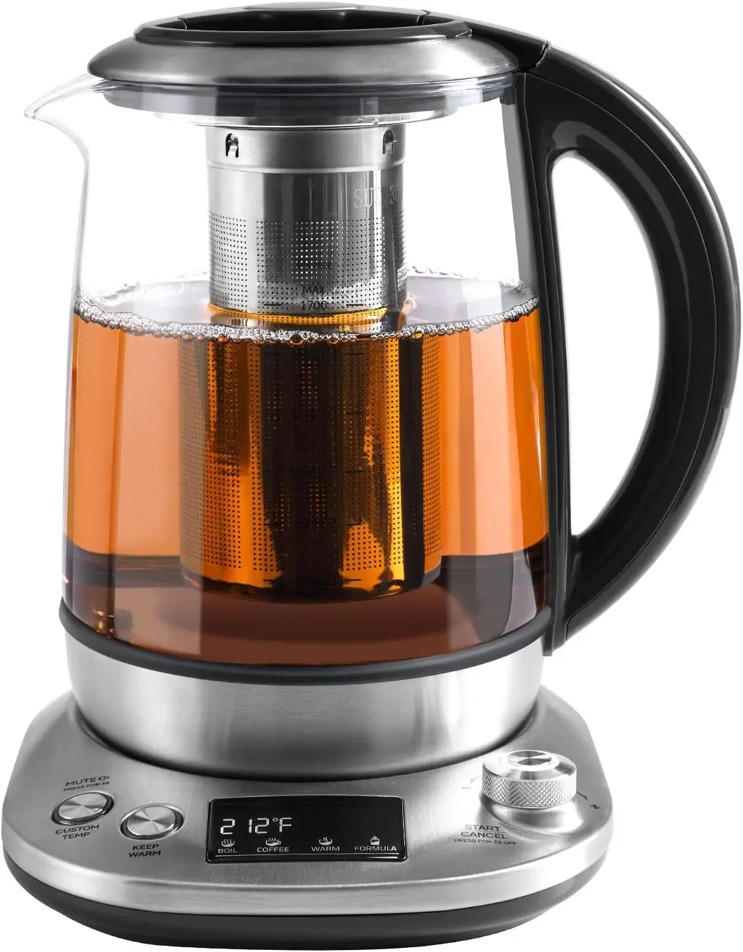 

Electric Tea Kettle with Removable Infuser, 9 Brewing Programs, Temperature Control, Keep Warm, Glass Design