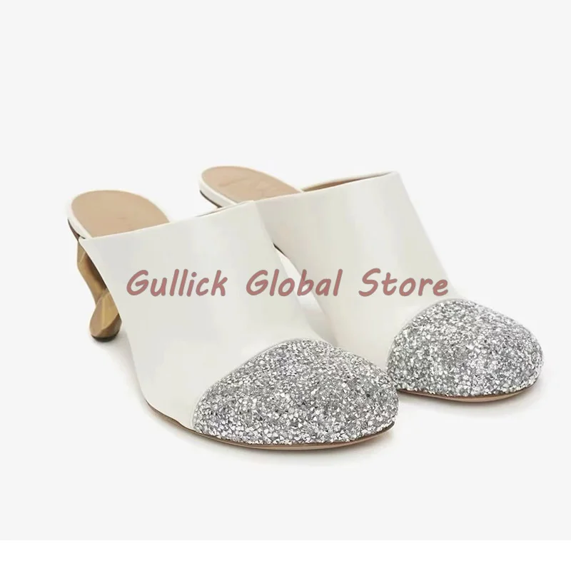 2024 New Slides Round Toe Wrapped Toe Hollow Shaped Strange Heels Slippers Gold Plated High Heels Summer Fashion Cosy