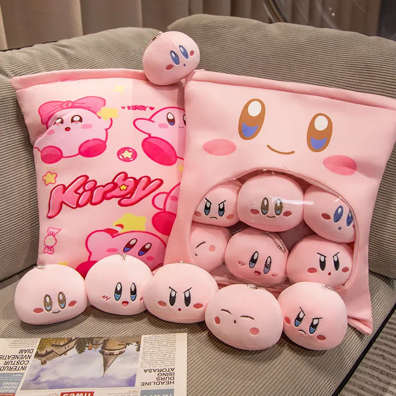 Cute Cartoon Kirby Pillow with 6 Dolls Plush Toy Room Decorations