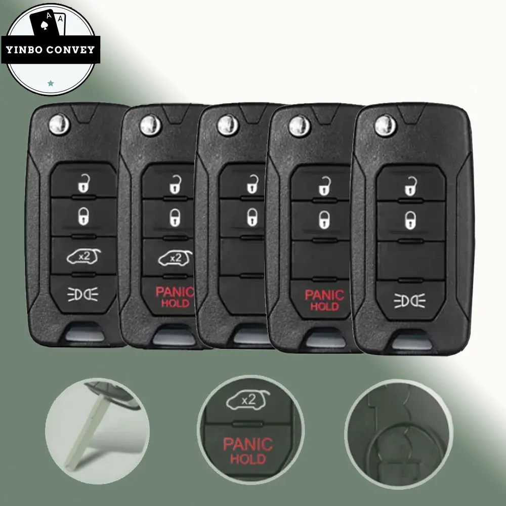 YINBO - 2/3/4 Buttons For Jeep Renegade 2015/6/7/8 Flip Remote Car Key Shell Case With Uncut SIP22 Blade Replacement