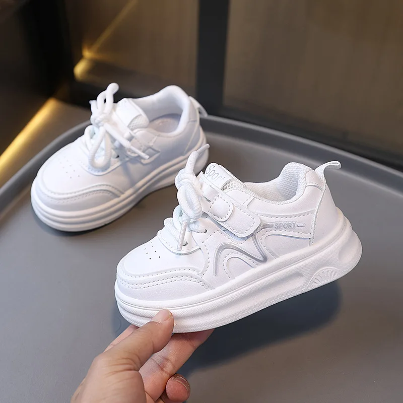 2025 Spring and Autumn Children's Ultra Light Campus Boys and Girls' Sports Board Shoes Academy Style Little White Shoes