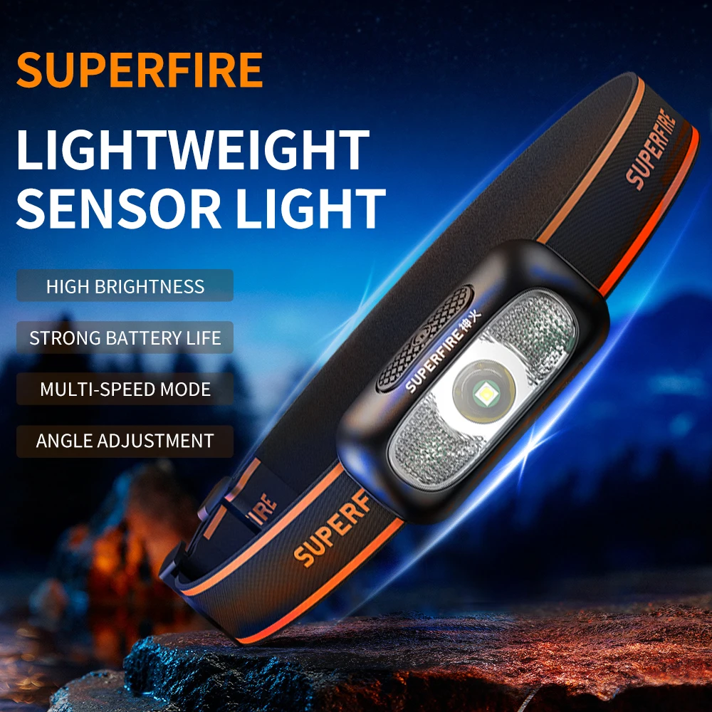 SUPERFIRE Mini Rechargeable Powerful Headlamp USB High Power Headlight LED Waterproof Sensor Camping Fishing Head flashlight