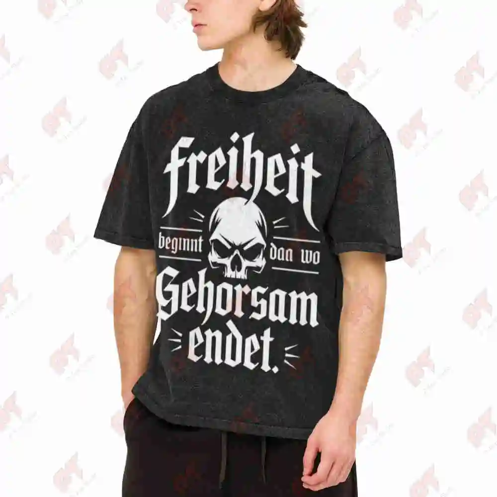 Freedom Begins Where Obedience Ends Skull Vintage Washed Tee Pure Cotton T-Shirt