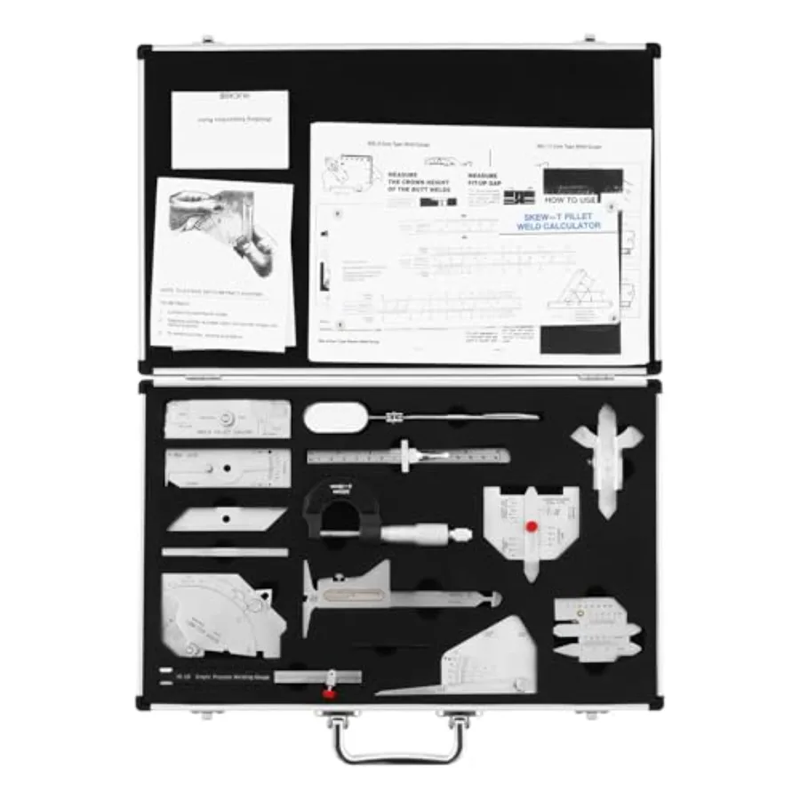 Welding practice kit for professional welders: stainless steel, silver, 13-piece measurement toolbox with ruler, fillet gauge,