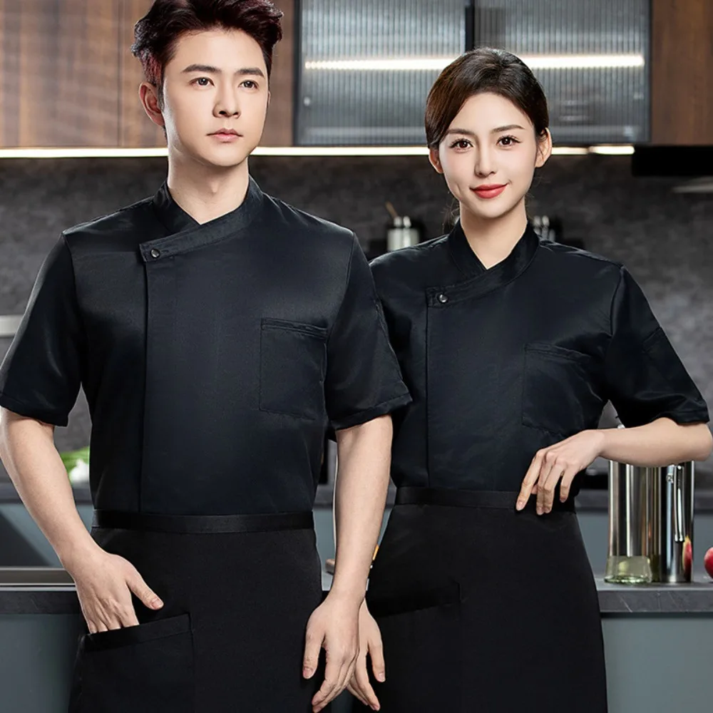 Breathable Summer Chef Suit Short Sleeve Solid Color Large Size Kitchen Work Clothes Men