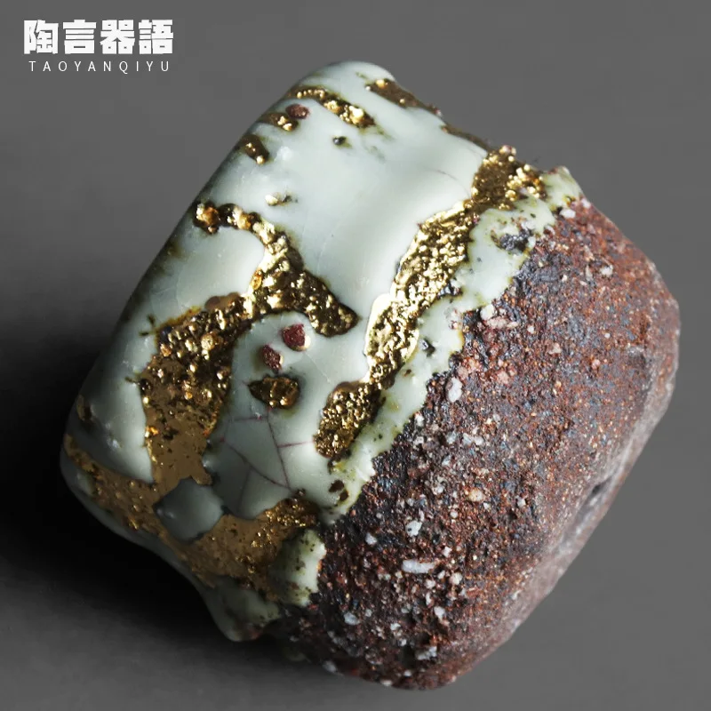 Rock mine pottery wormhole painting gold master tea cup hand-kneaded craftsmanship individual kung fu tea ceremony tea single cu