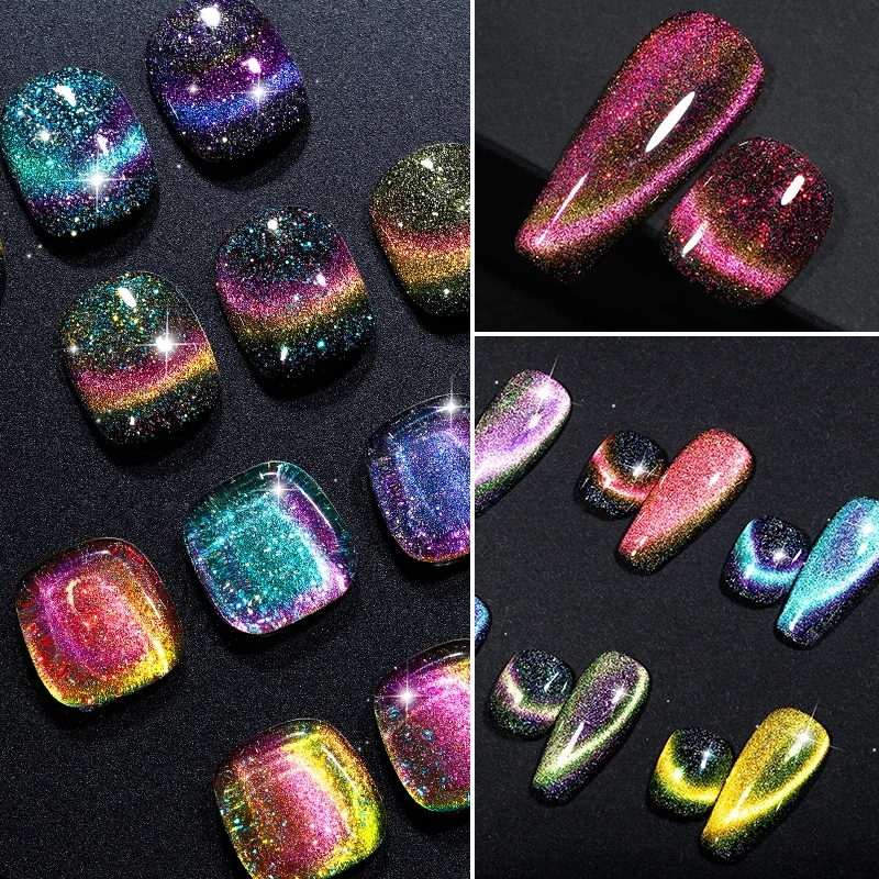 YOKEFELLOW 10ML Magnetic 9D Cat Eye Gel Polish Glitter Cat Eye Nail Gel Polish Soak Off UV Gel Nail Varnish Gift For Woman DC03