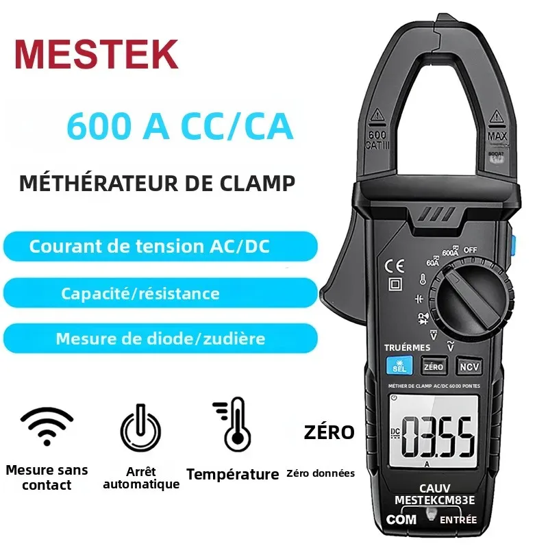 Mestek cm83e medidor de braçadeira digital 1000a ac/dc ncv alicate de detecção de corrente de imersão braçadeira amperímetro elétrica pinza amperométrica