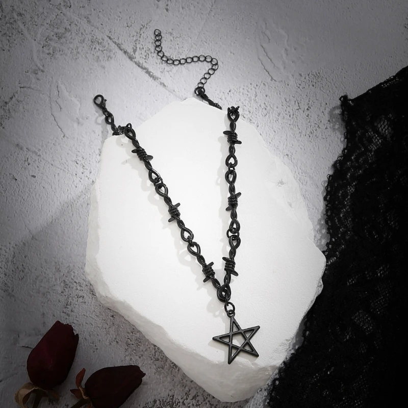 Punk Thorn Choker Necklace Gothic Style Metal Chain Star Charm Pendant Neckchain Cool Girls Neckwear for Women Lady image 4